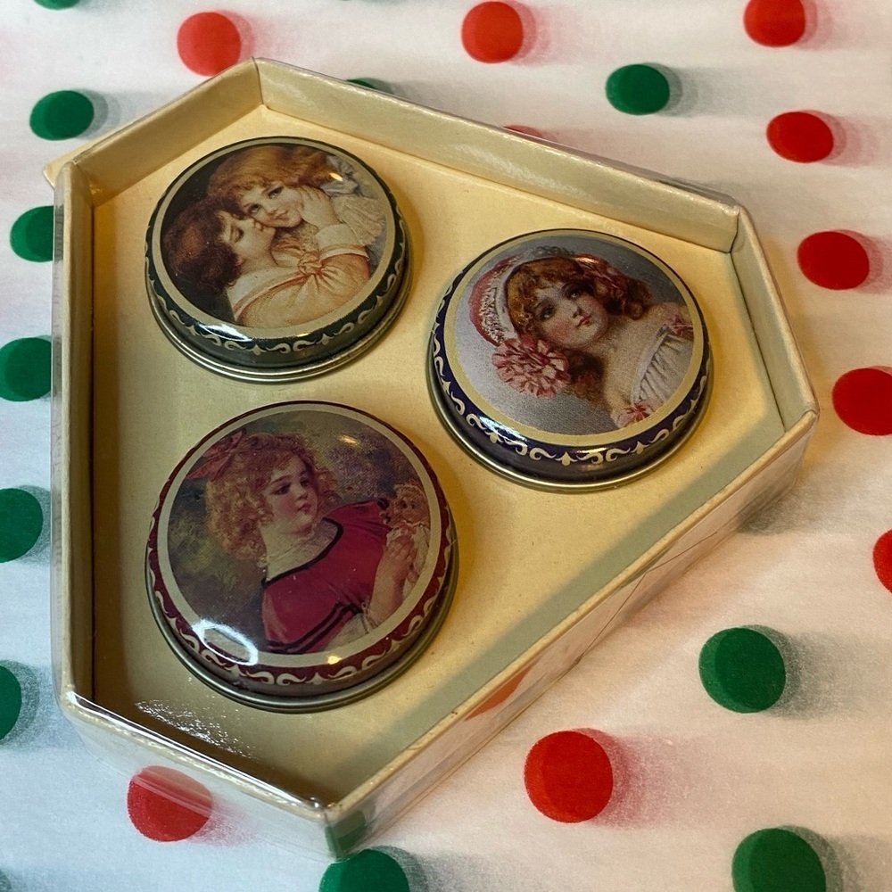Victorian Scene Small Metal Pill Boxes Set Of 3